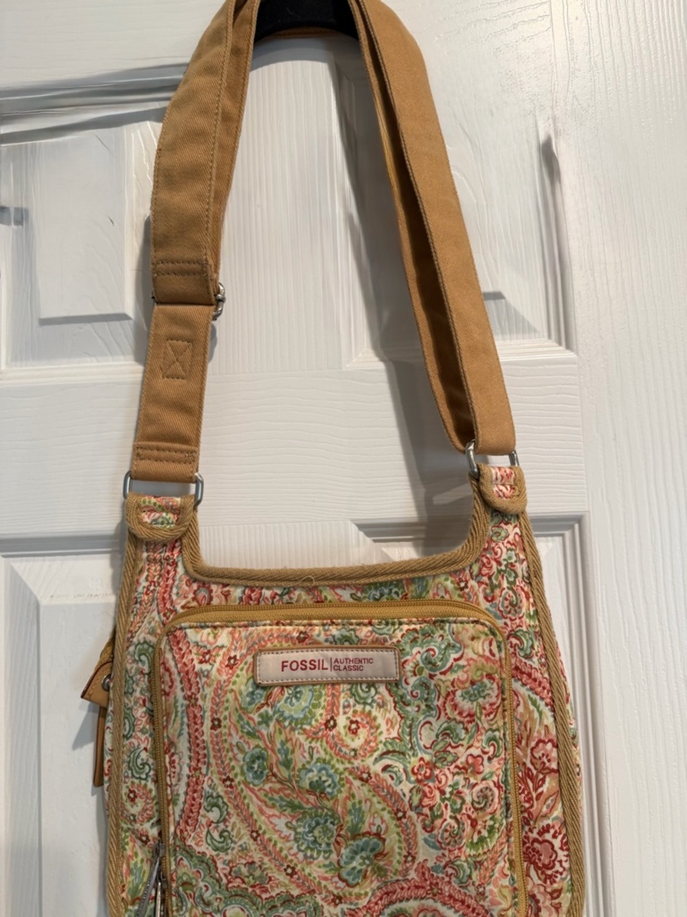 Fossil Multicolor Paisley Crossbody Bag with Tan Strap